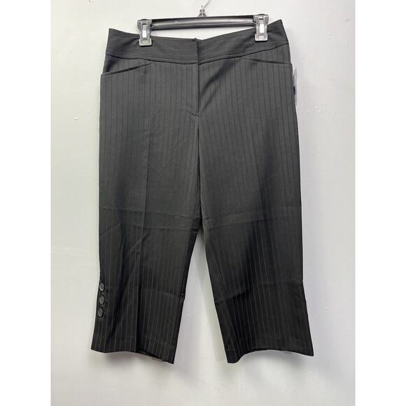 Apt 9 Cropped Dress Pants Womens 10 Ava Fit Black Striped Capri Career‎ NEW - Picture 1 of 9